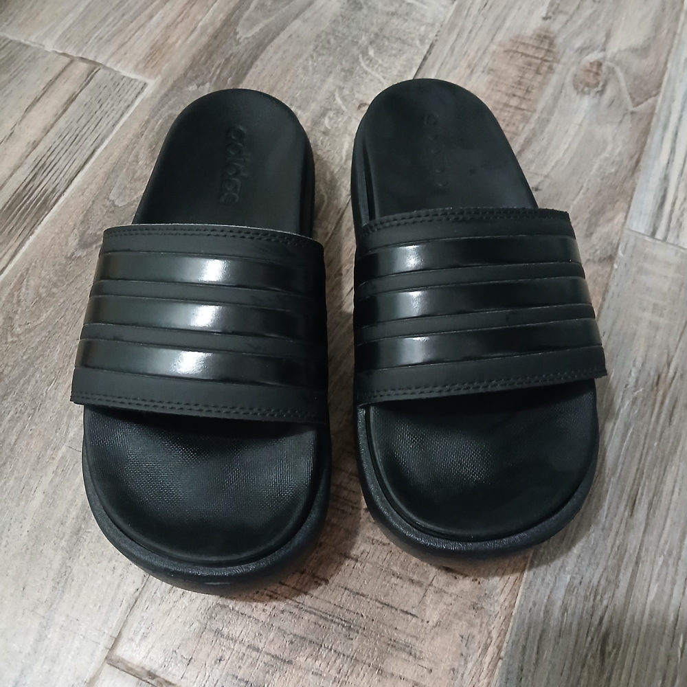 adidas Black Slide Sandals with Striped Strap